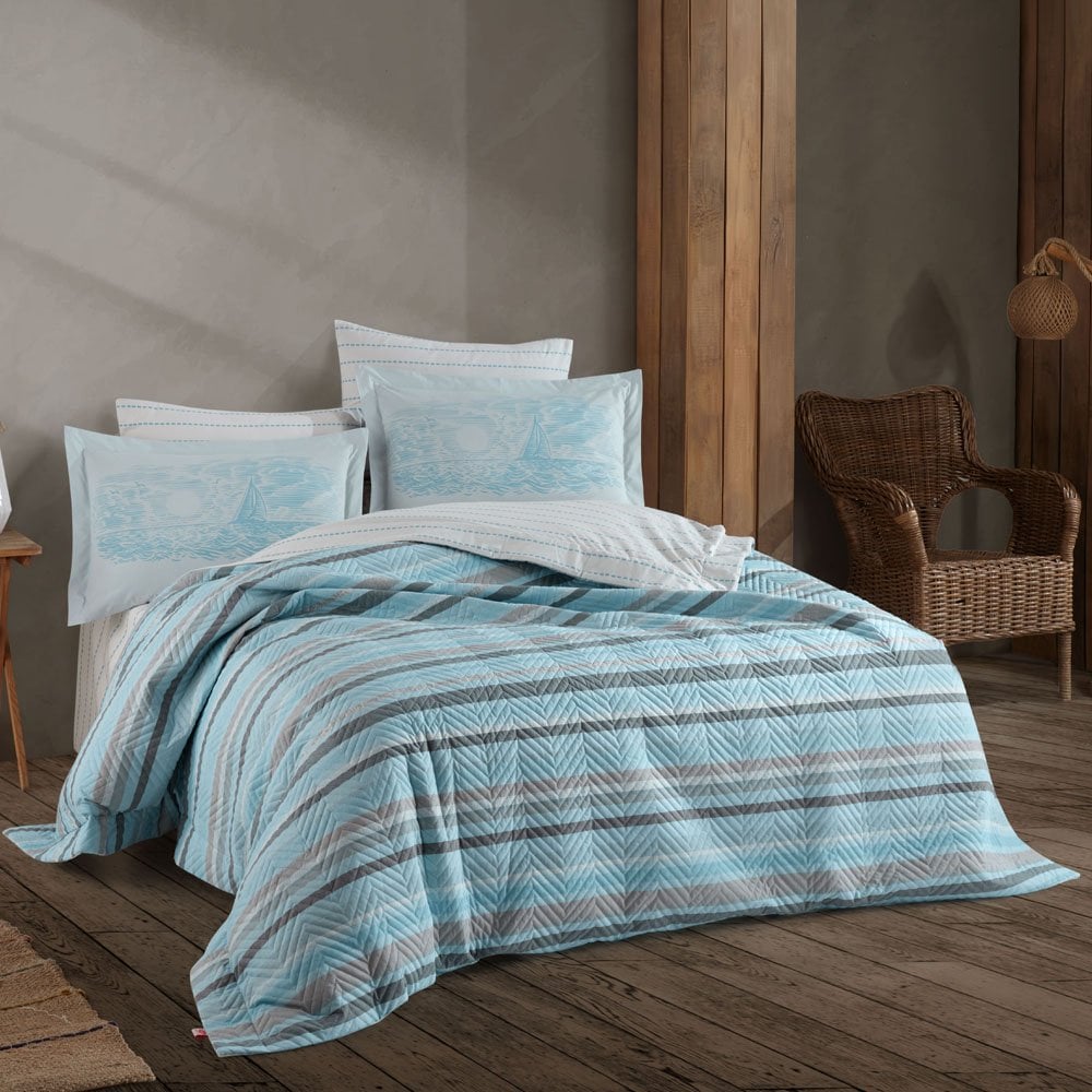 Talisa Aqua - Double Poplin Quilted Duvet Cover Set