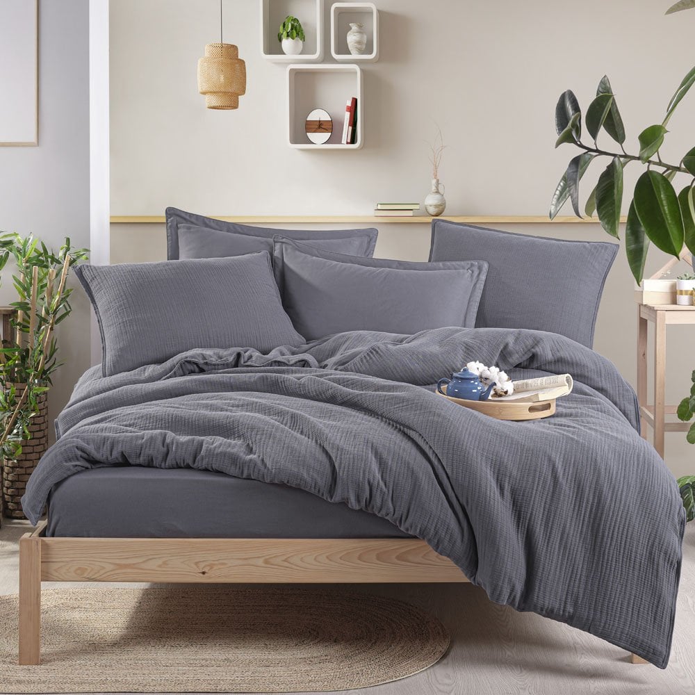 Muslin Double Duvet Cover Set - Smoke