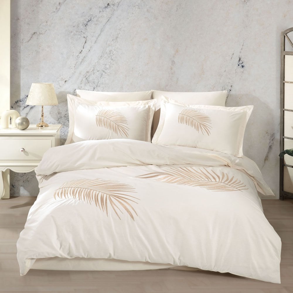 Premium Silvana Cream - Poplin Double Embroidered Duvet Cover Set