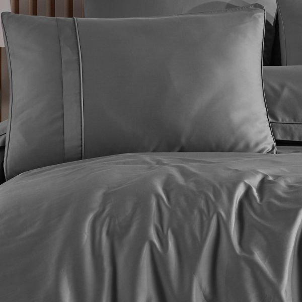Plain - Grey Double 300TC Satin Duvet Cover Set