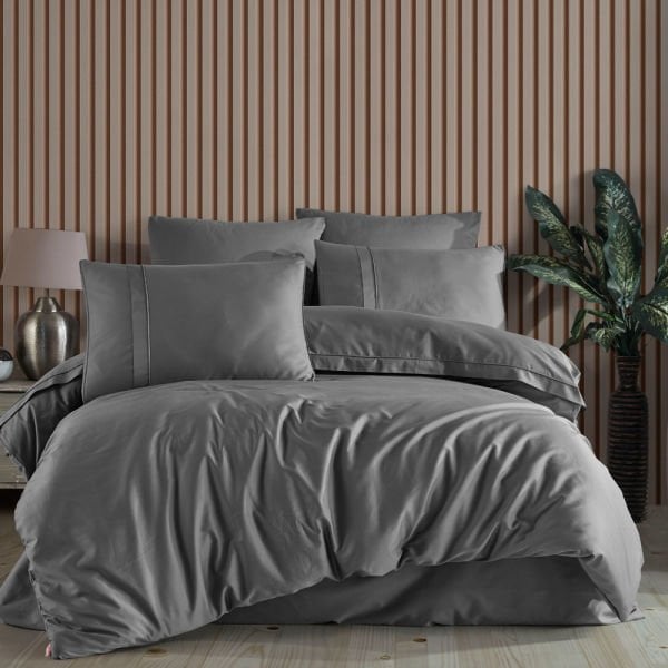 Plain - Grey Double 300TC Satin Duvet Cover Set