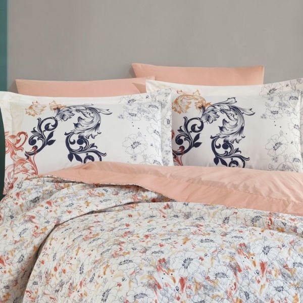 Fiesta Salmon - Double Poplin Quilted Duvet Cover Set