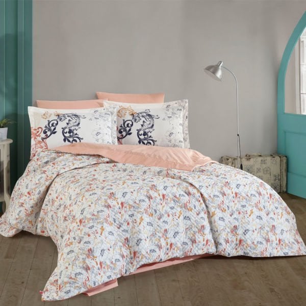 Fiesta Salmon - Double Poplin Quilted Duvet Cover Set