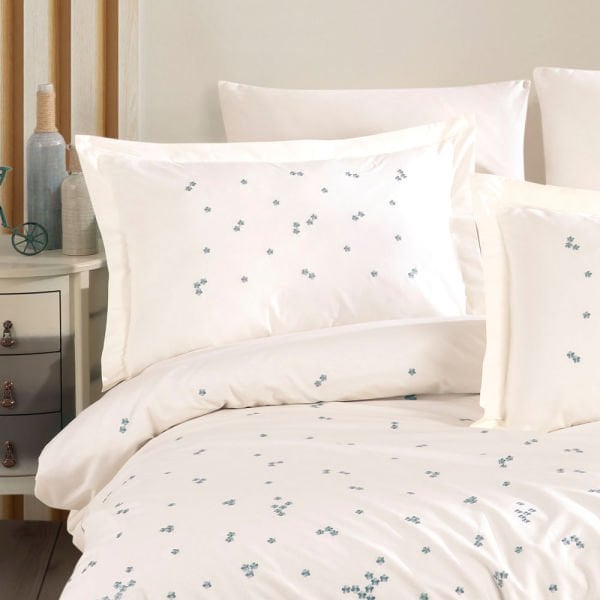 Premium Spring Krem - Poplin Çift Kişilik Nakışlı Nevresim Takımı