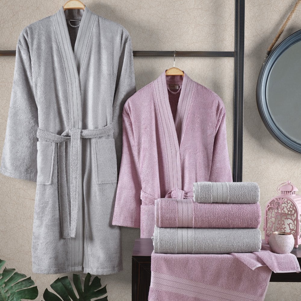 Sera - Cotton Bathrobe Set - Purple Grey