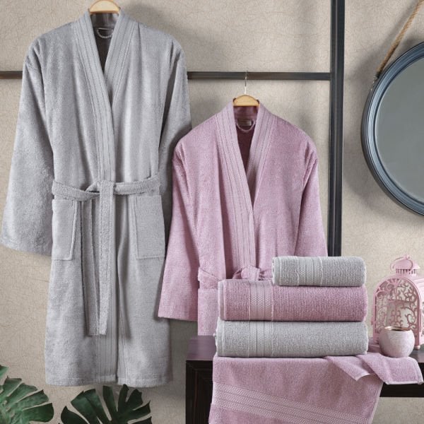 Sera - Cotton Bathrobe Set - Purple Grey