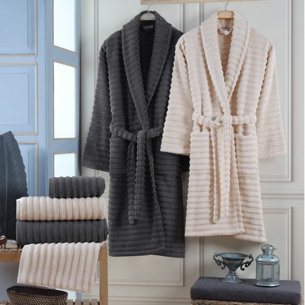 Vedra - Cotton Bathrobe Set - Sand Dark Grey