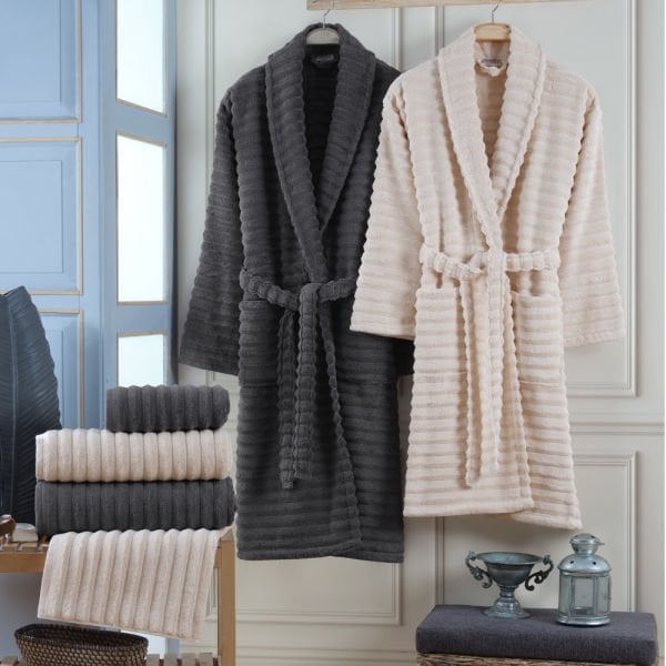 Vedra - Cotton Bathrobe Set - Sand Dark Grey
