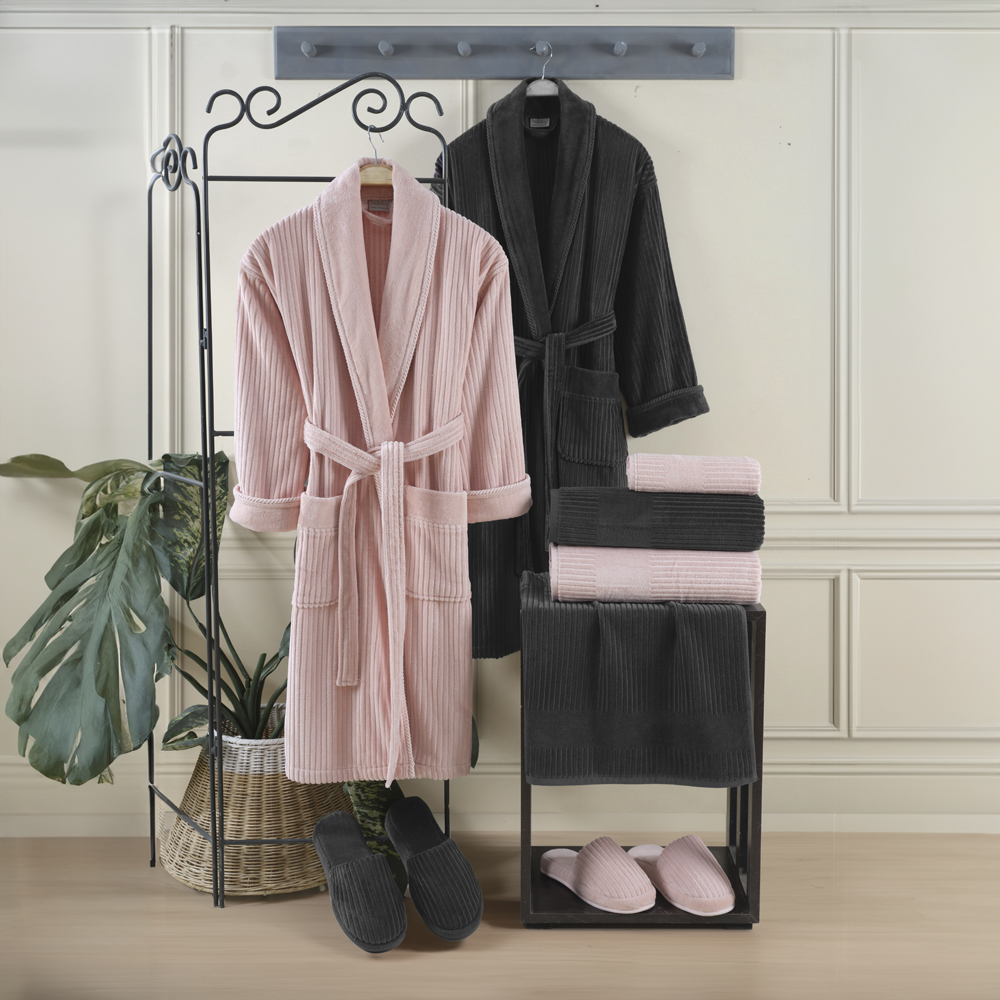 Lussa - Cotton Bathrobe Set - Powder Anthracite