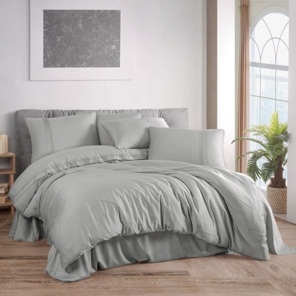 Çift Kişilik 300 TC Tencel Düz Saten Nevresim Takımı - Açık Gri
