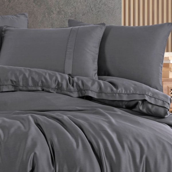 Çift Kişilik 300 TC Tencel Düz Saten Nevresim Takımı - Antrasit