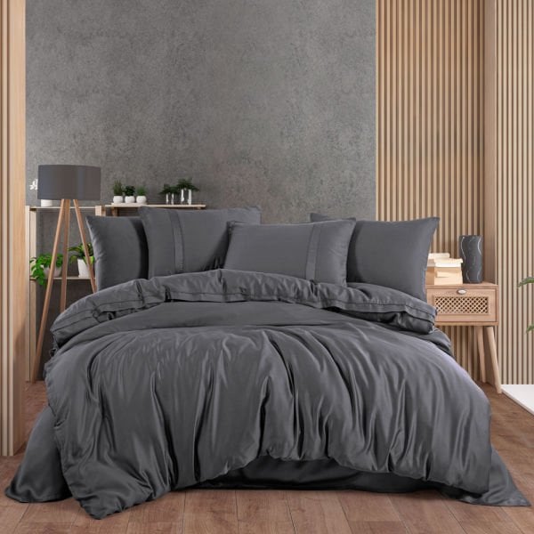 Çift Kişilik 300 TC Tencel Düz Saten Nevresim Takımı - Antrasit