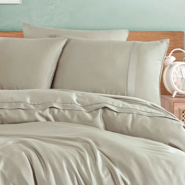 Çift Kişilik 300 TC Tencel Düz Saten Nevresim Takımı - Bej