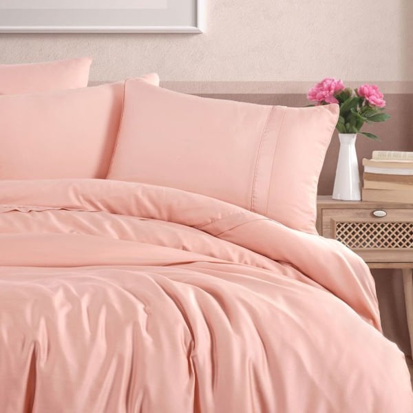 Double 300 TC Tencel Plain Satin Duvet Cover Set - Salmon