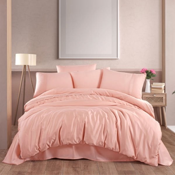 Double 300 TC Tencel Plain Satin Duvet Cover Set - Salmon