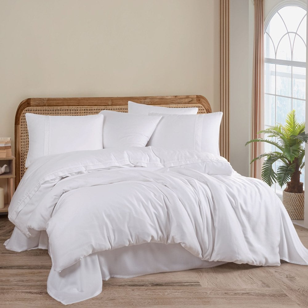 Комплект постельного белья Double 300 TC Tencel Plain Satin Duvet Cover Set - Белый