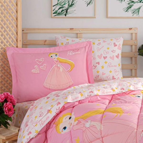 Prenses Pembe -  Poplin Studio Tek Kişilik Uyku Seti