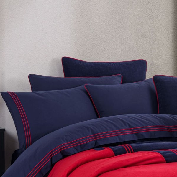 Line Tek Kişilik Çeyiz Seti - Lacivert Kırmızı