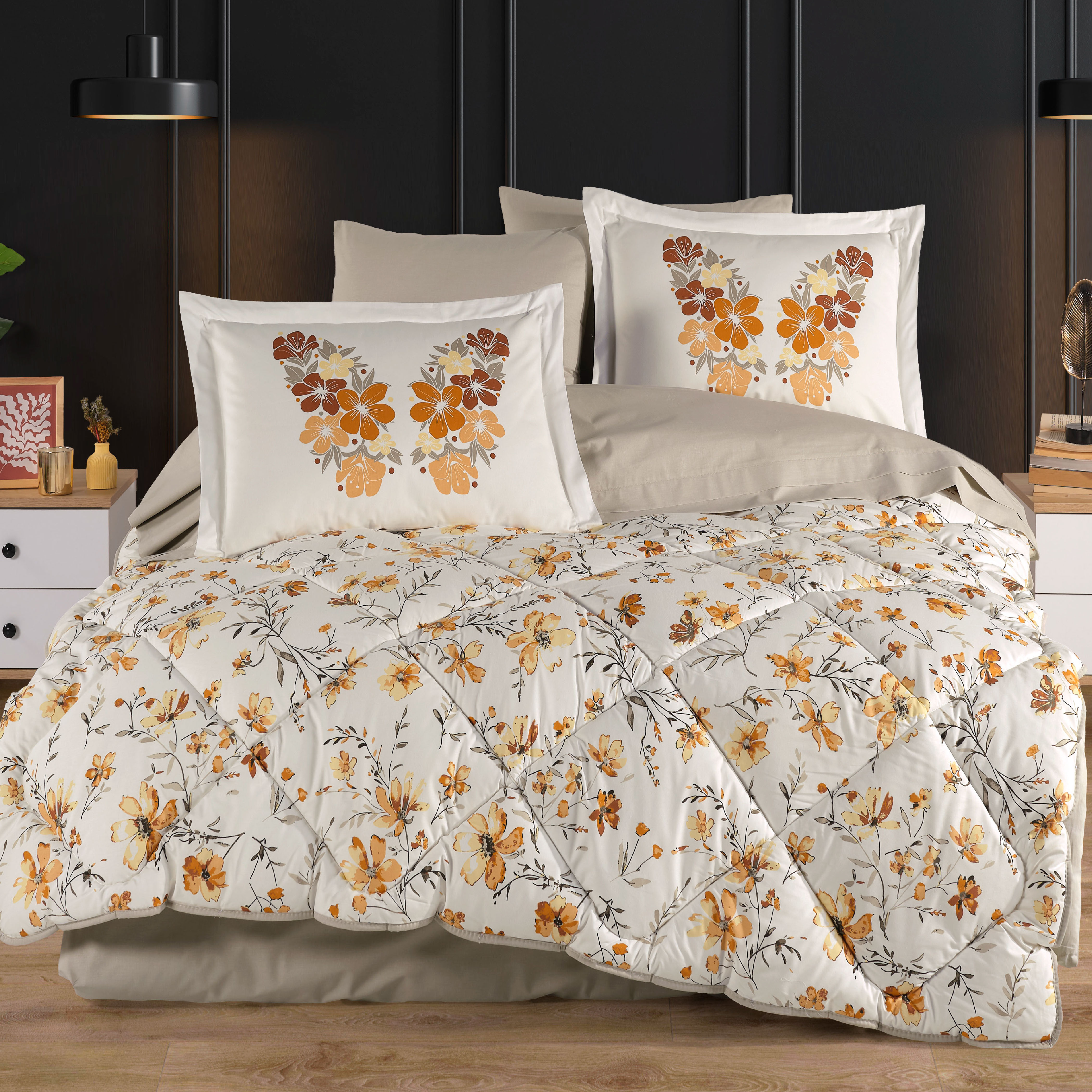 Belis Oranj  - Poplin Çift Kişilik Uyku Seti
