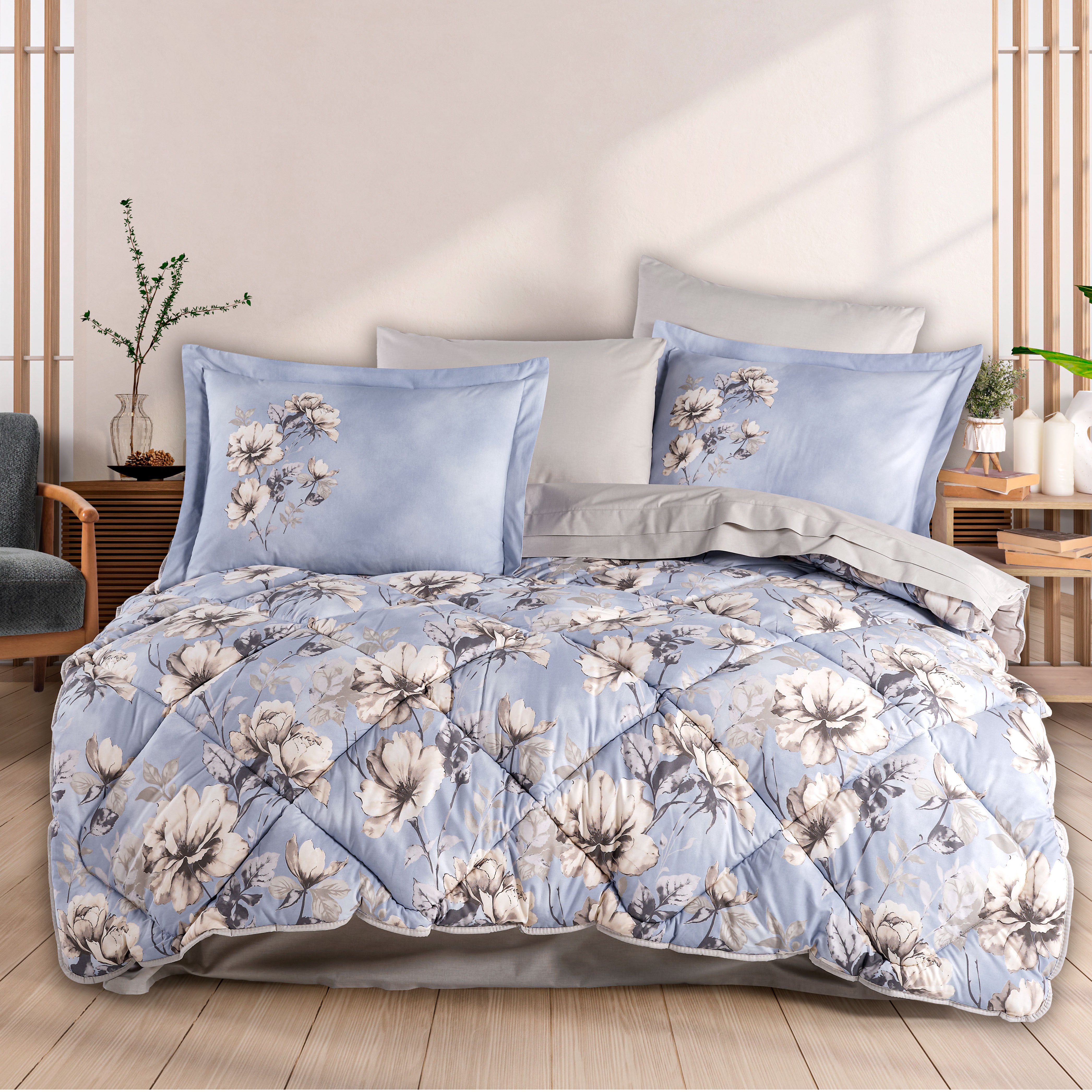 Larmina Sky Blue  - Poplin Çift Kişilik Uyku Seti