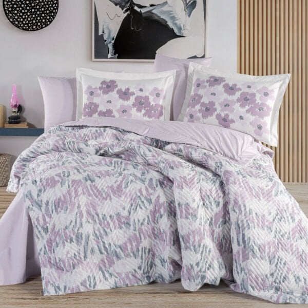 Penny Lila - Çift Kişilik Poplin Kapitone Nevresim Takımı