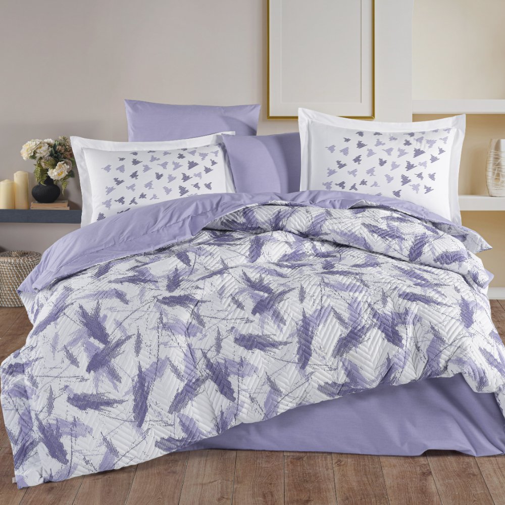 Silva Lila - Çift Kişilik Poplin Kapitone Nevresim Takımı