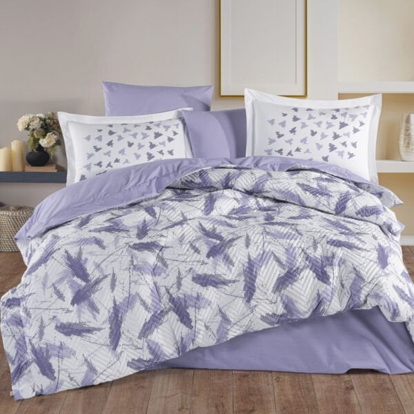 Silva Lila - Çift Kişilik Poplin Kapitone Nevresim Takımı