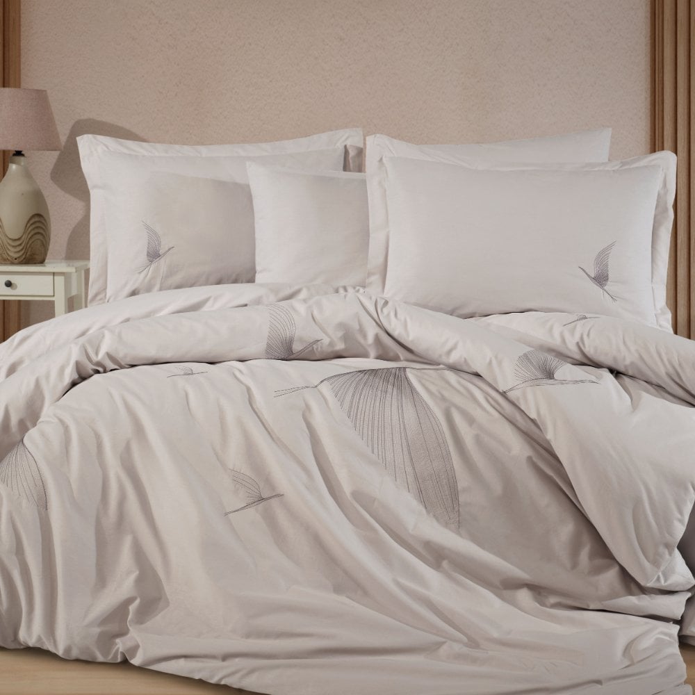 Premium Ashley Taş - Poplin Çift Kişilik Nakışlı Nevresim Takımı