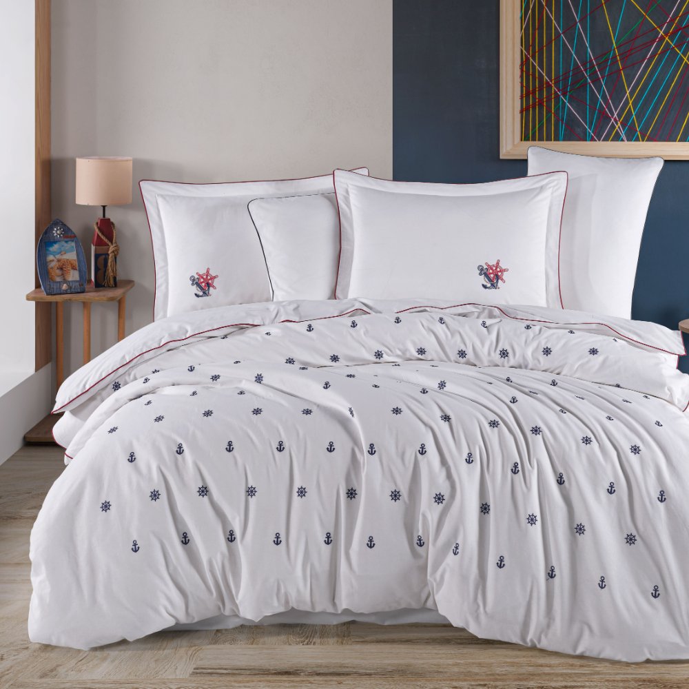 Premium Athena Beyaz - Poplin Çift Kişilik Nakışlı Nevresim Takımı