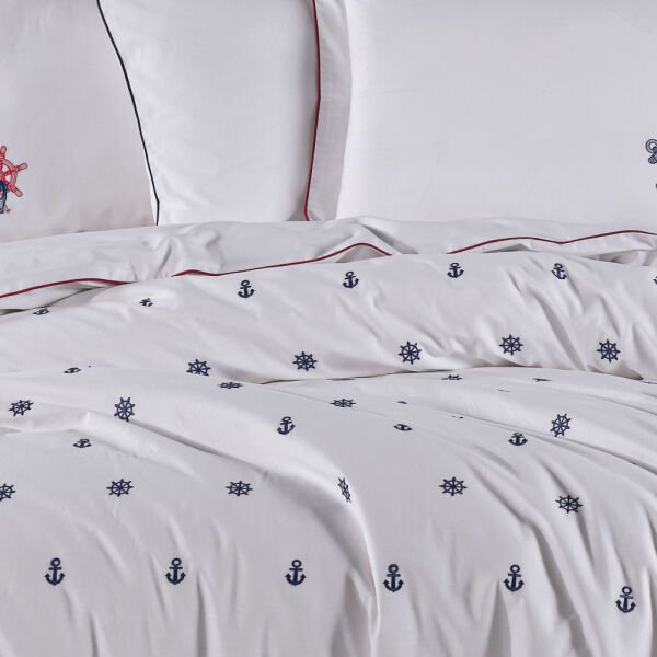 Premium Athena Beyaz - Poplin Çift Kişilik Nakışlı Nevresim Takımı