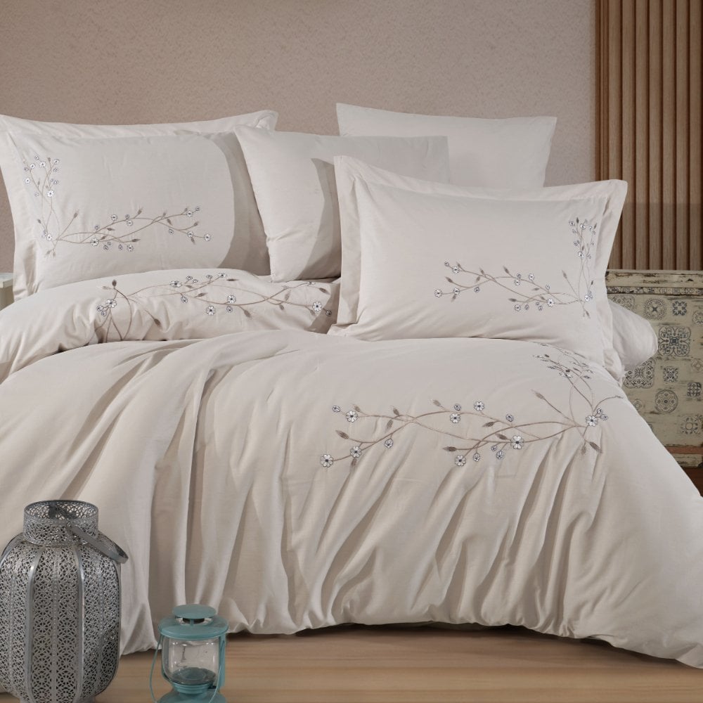 Premium Loren Taş - Poplin Çift Kişilik Nakışlı Nevresim Takımı