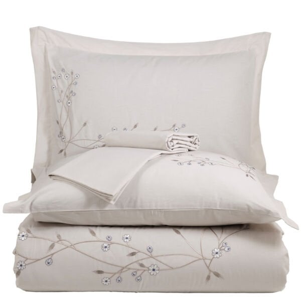 Premium Loren Taş - Poplin Çift Kişilik Nakışlı Nevresim Takımı