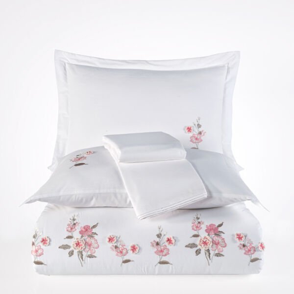 Premium Ophelia Beyaz - Poplin Çift Kişilik Nakışlı Nevresim Takımı