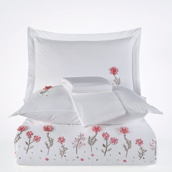 Premium Salome Beyaz - Poplin Çift Kişilik Nakışlı Nevresim Takımı