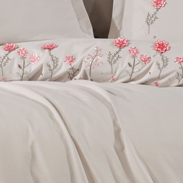 Premium Salome Taş - Poplin Çift Kişilik Nakışlı Nevresim Takımı