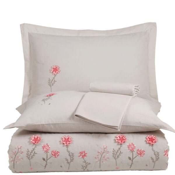 Premium Salome Taş - Poplin Çift Kişilik Nakışlı Nevresim Takımı