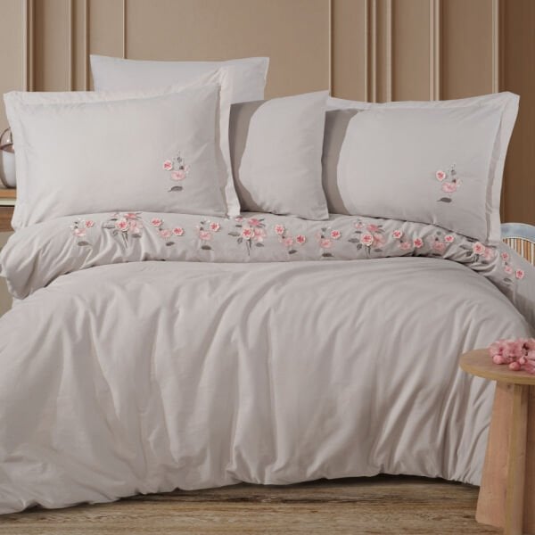 Premium Ophelia Taş - Poplin Çift Kişilik Nakışlı Nevresim Takımı