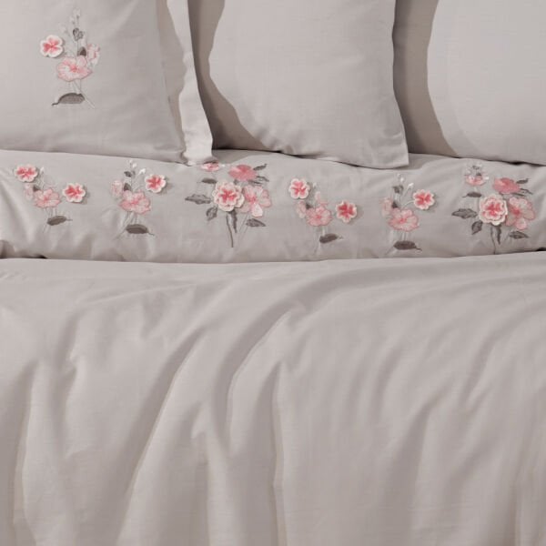Premium Ophelia Taş - Poplin Çift Kişilik Nakışlı Nevresim Takımı