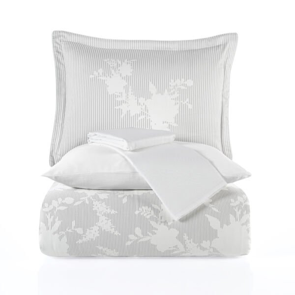 Avelina Ekru Gri - Çift Kişilik Saten Nevresim Takımı