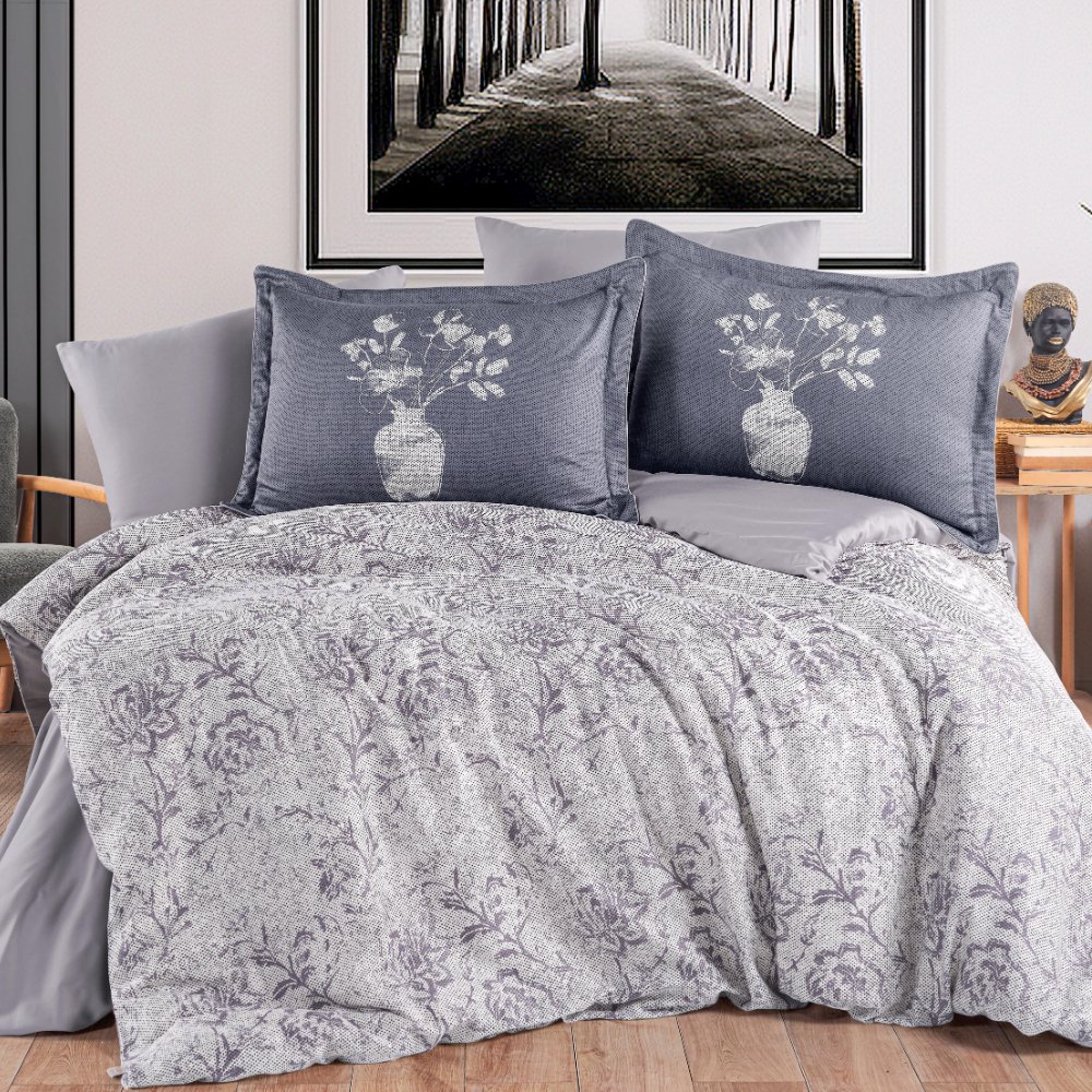 Bolera Gri - Çift Kişilik Saten Nevresim Takımı