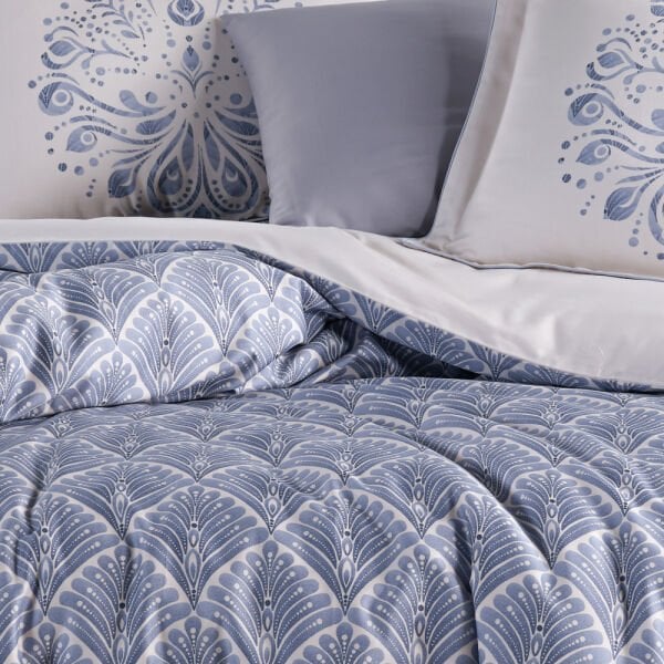 Sheldon Mavi - Çift Kişilik Saten Nevresim Takımı