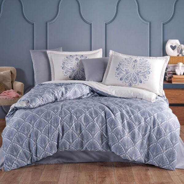 Sheldon Mavi - Çift Kişilik Saten Nevresim Takımı