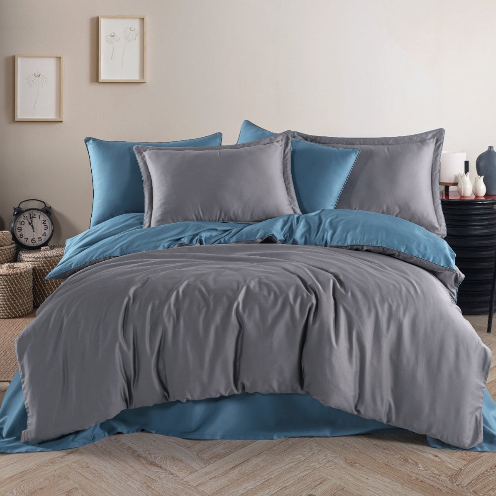 Diamond Koyu Gri İndigo - Çift Kişilik Saten Nevresim Takımı