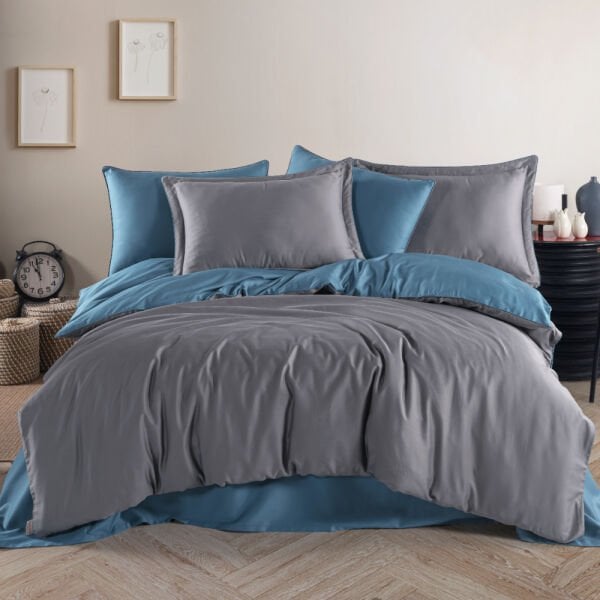 Diamond Koyu Gri İndigo - Çift Kişilik Saten Nevresim Takımı