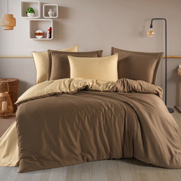 Diamond Kahve Bej - Çift Kişilik Saten Nevresim Takımı