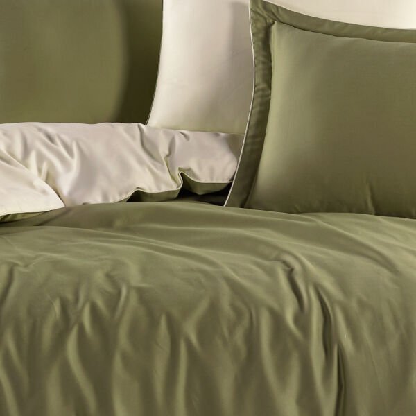 Diamond Yeşil Krem - Çift Kişilik Saten Nevresim Takımı