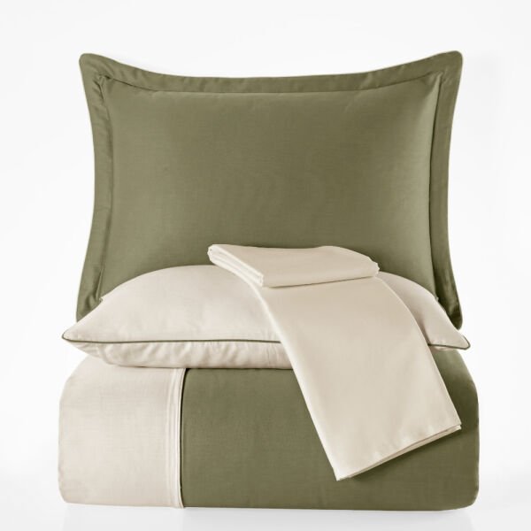 Diamond Yeşil Krem - Çift Kişilik Saten Nevresim Takımı