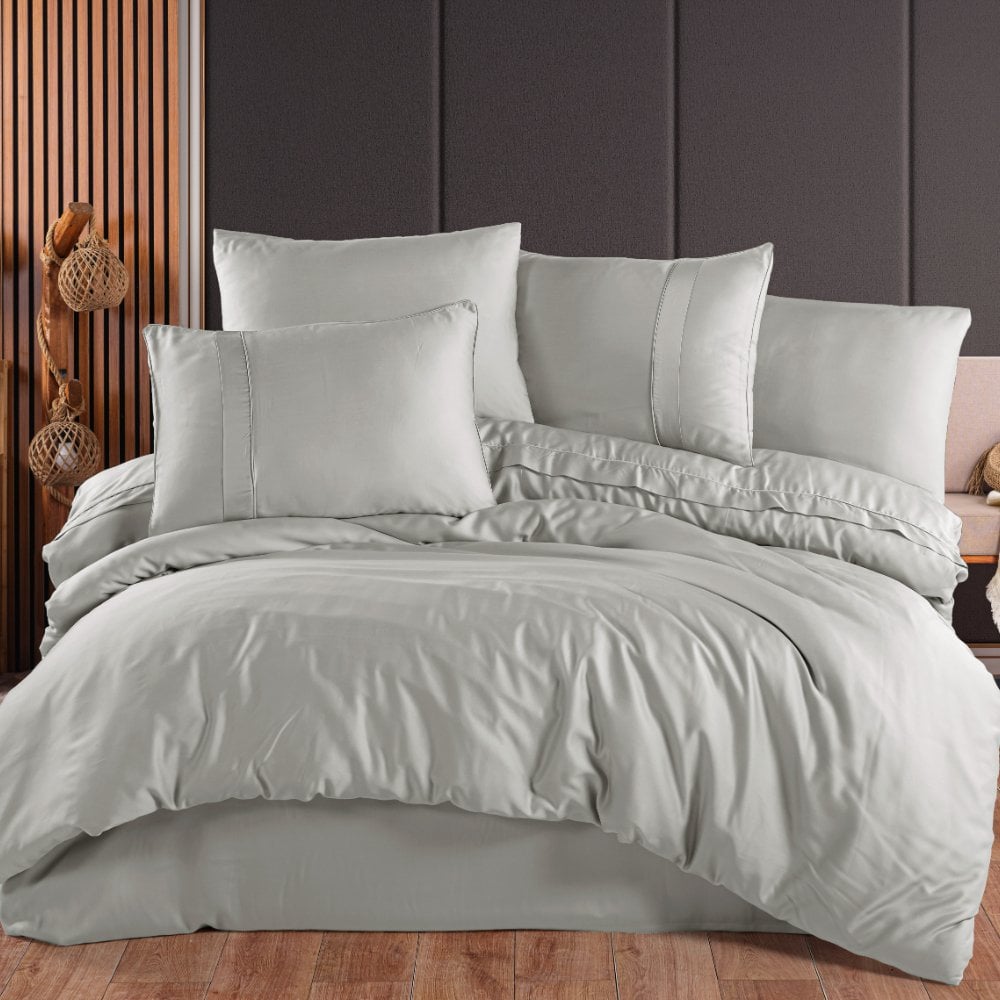 Platin Gri - Çift Kişilik 300 TC Tencel Düz Saten Nevresim Takımı