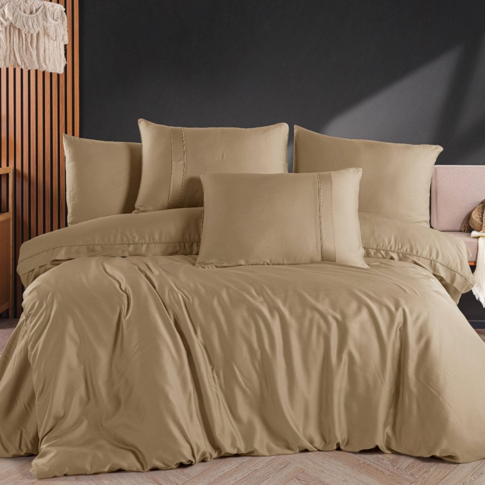 Gold Cappucino - Çift Kişilik 300 TC Tencel Düz Saten Nevresim Takımı