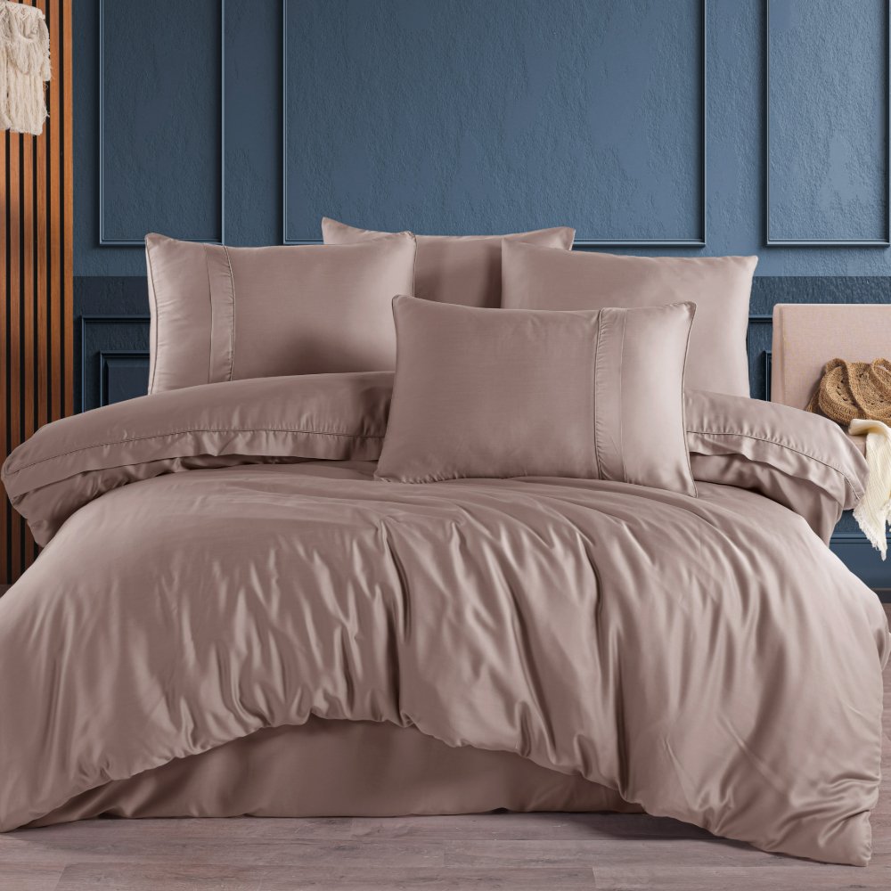 Amatis Gül kurusu - Çift Kişilik 300 TC Tencel Düz Saten Nevresim Takımı